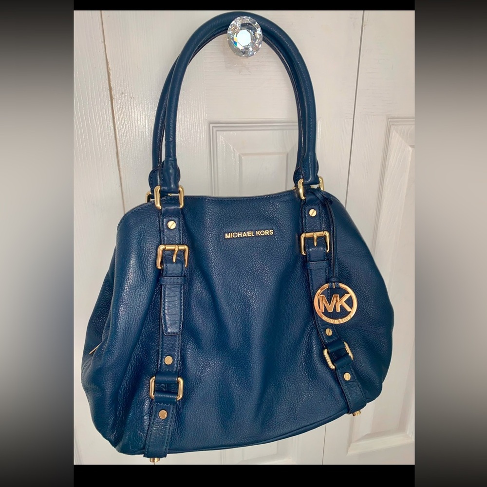 Michael Kors Navy Blue MD  Bedford Bowling Satchel leather